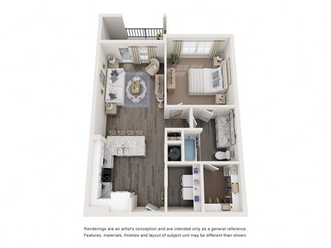 Floor plan for 1 bed, 1 bath, 836 sqft